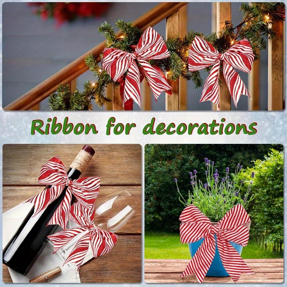 2pcs Red White Striped Christmas Ribbon with Wired Edge DIY Craft Gift Wrapping Wreath Bows Holiday Decorations 5 Yards Each Wired Ribbon for Wreaths