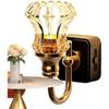 Aplique de Pared Retro enchufable | Vidrio Ámbar Vintage y Acabado Dorado | Iluminación Rústica de Mesita de Noche con Brazo Ajustable | Aplique Decorativo de Interior para Dormitorio y L