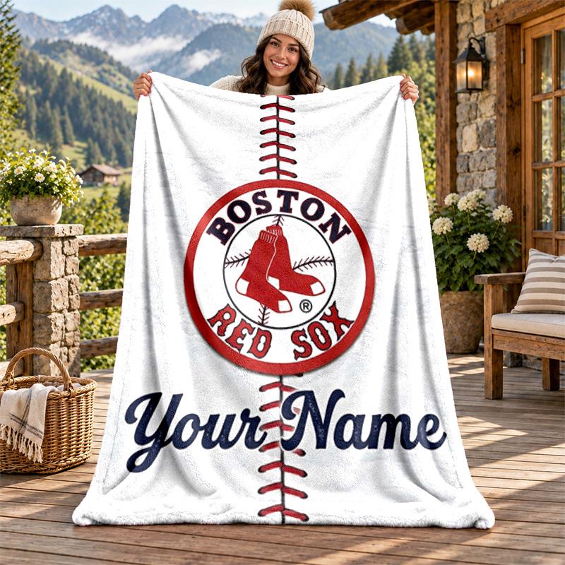 Boston Red Sox Custom Name Flannel Blanket Personalized Soft Warm Plush Throw Blanket Customized Gift for Family Friends