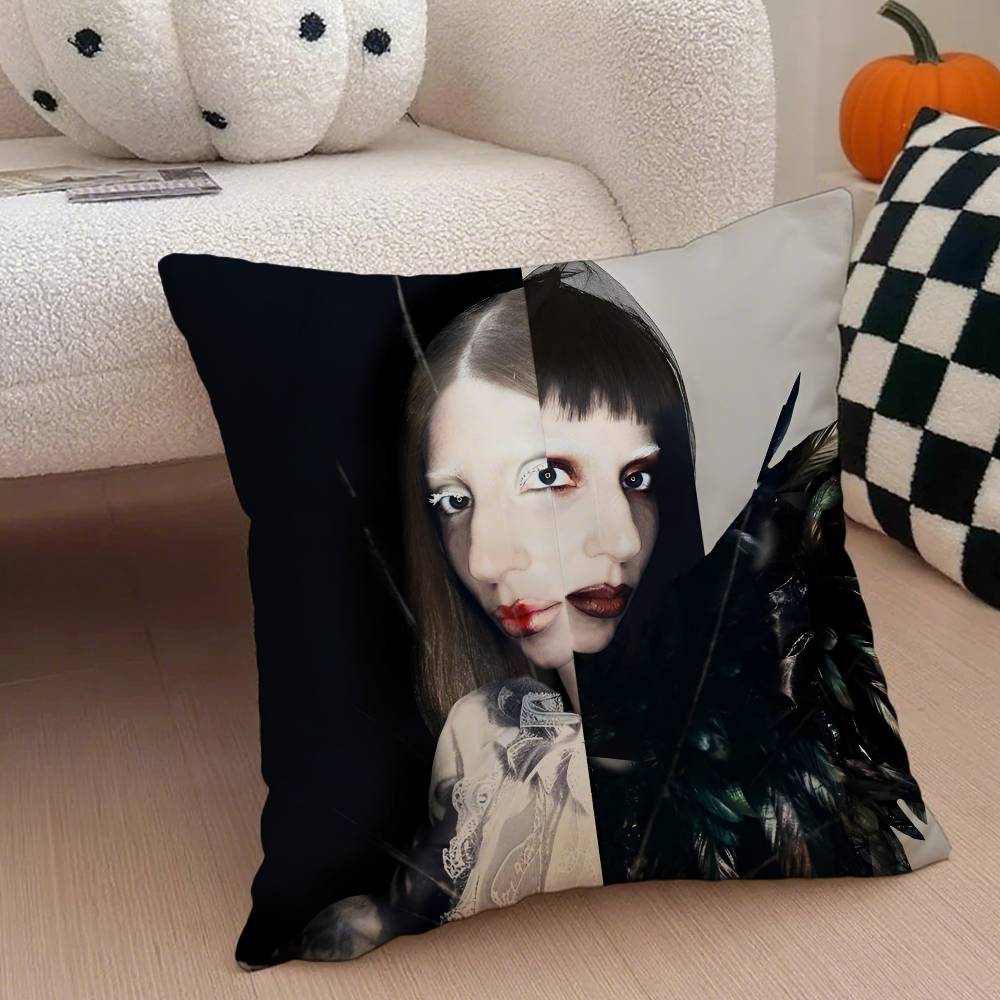 Singer L-Lady Gaga Mayhem Pillow Case Anti-dustmite Pillowcase Invisible Zipper Silky Short Plush Sofa Cushion Cover