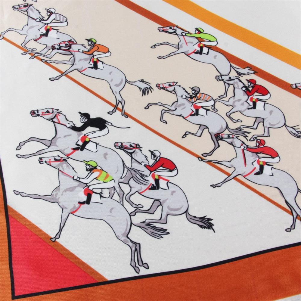 Silk Scarf Women Horse Race Print Square Scarves Head Echarpes Silk Foulards Femme Wraps Beach Shawl Bandana Lady Hijabs 90CM