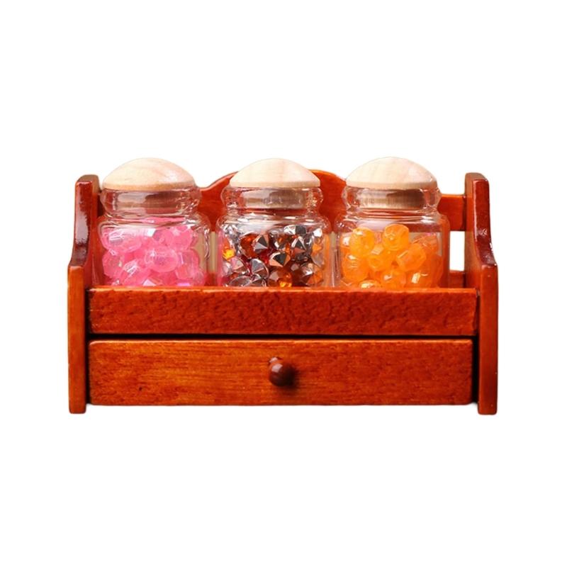 Vintage Style Wooden Spice Jar Rack Dollhouses Furniture 1/12 Scale Miniature Model Design