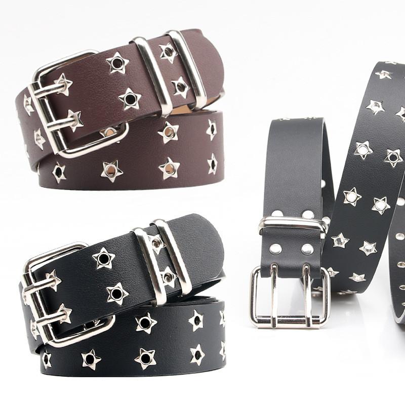 Punk Style Womens Leather Belt With Eyelet Detailing And Classic Pin Closure