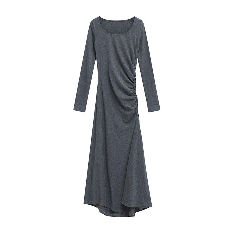 

Autumn and winter French long-sleeved gray dress, children s waist temperament, pendant feeling, slim figure, hip-wrapped dress XL