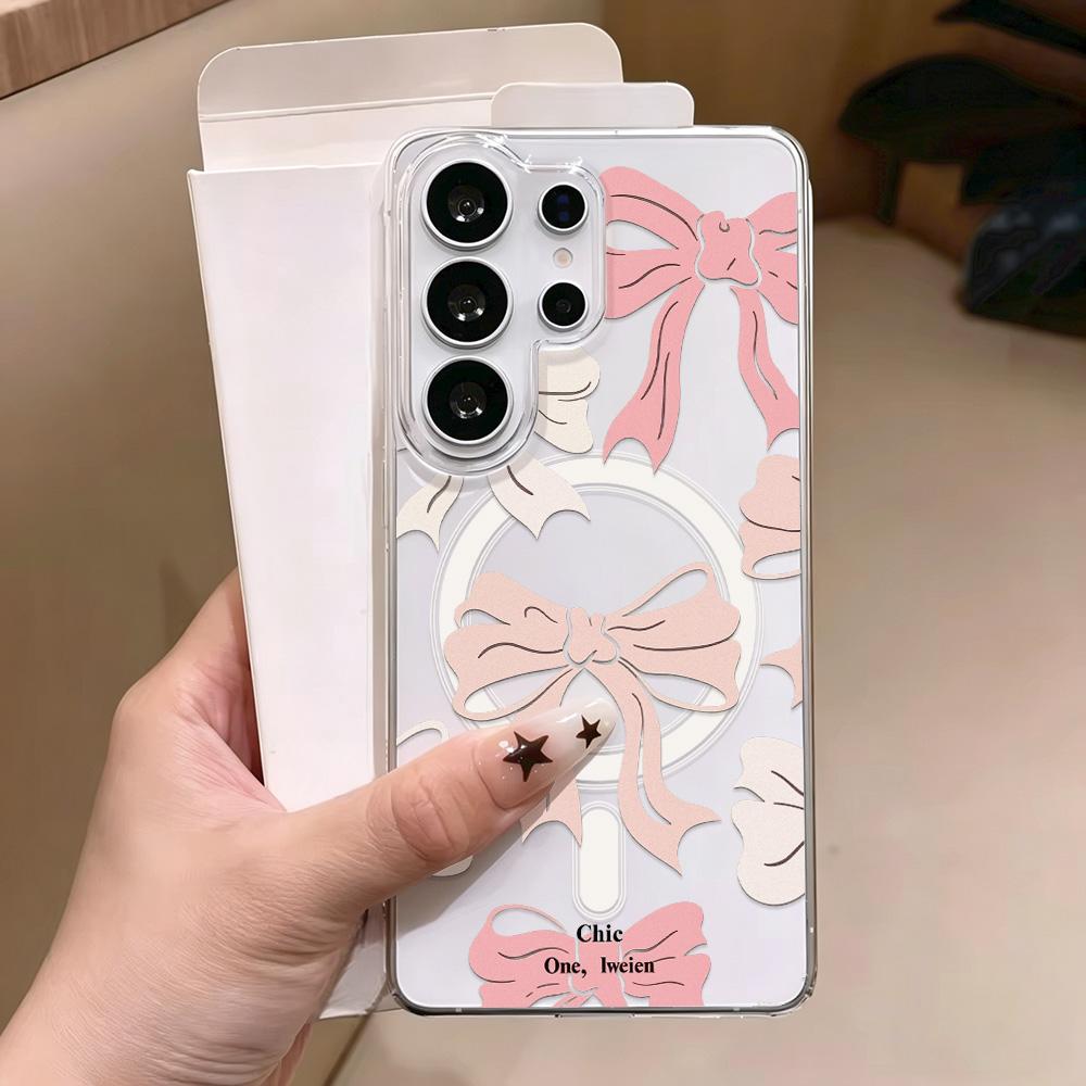 Pink Bow Magnetic Phone Case For Samsung A56 5g A57 A37 A17 A07 A16 A06 A15 A55 A54 A35 A26 S26 Ultra S25 S24 Shockproof Bumper