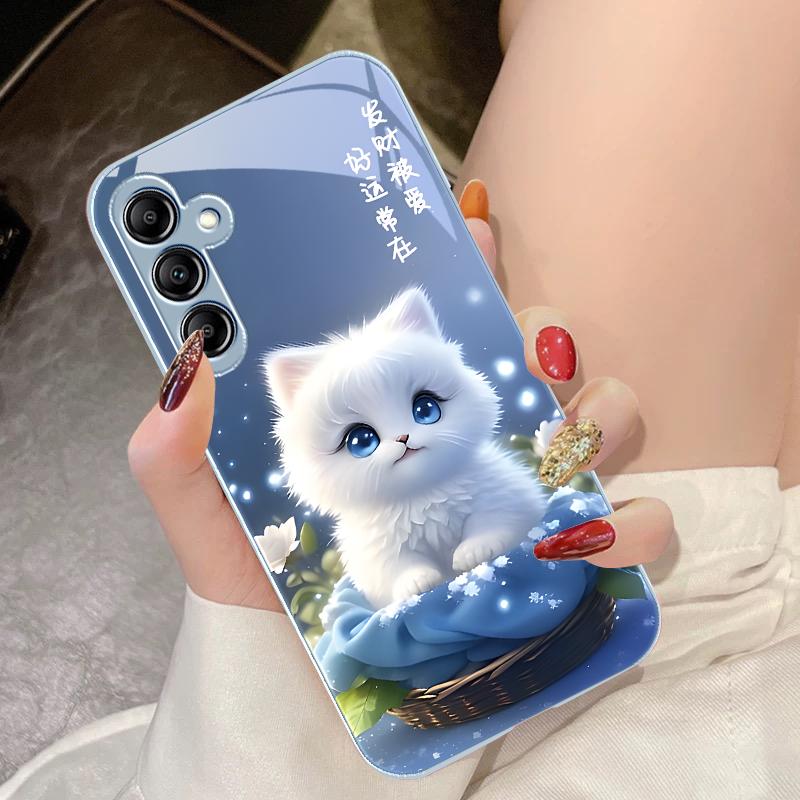 Cute Little Dog Green For Samsung Galaxy A14 4G 20 30 52 20S 21S 22 A32 33 34 42 50 51 53 54 70 71 72 73 5G Glass Phone Case