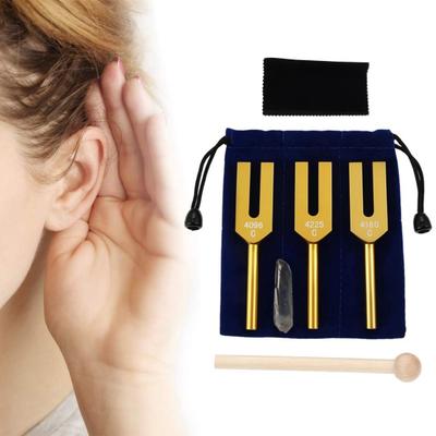 3PCS Diapasons en Aluminium avec Maillet en Bois Sac en Fausse Pierre 4096/4160/4225Hz Instrument de Guérison Diapason Yoga Méditation Relaxation Accessoires