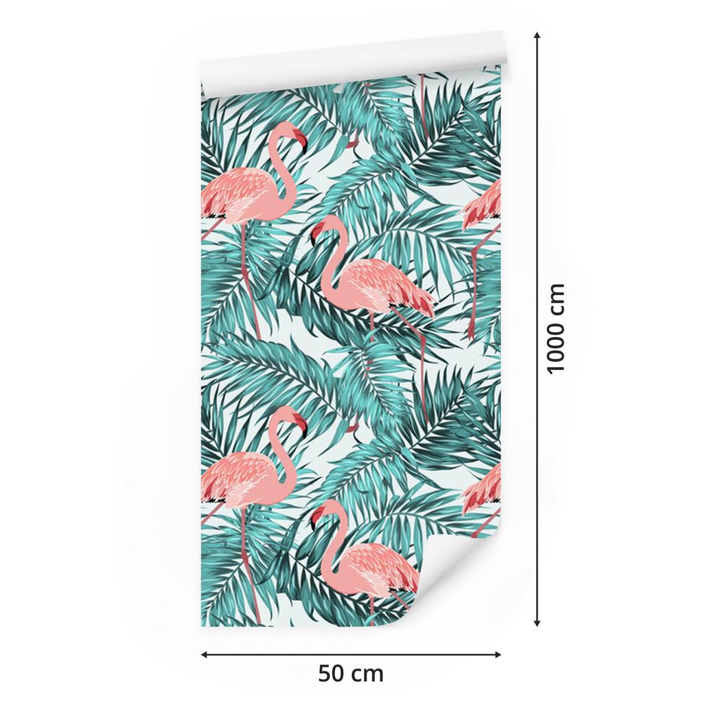 Leaves with flamingos wallpaper for living room and bedroom 50x1000