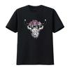 Damen Schottische Hochlandkuh Rinder Haarige Blumen Damen T-Shirt Schwarz Vintage Gewaschen Designer-Kleidung Dehnbar Mode