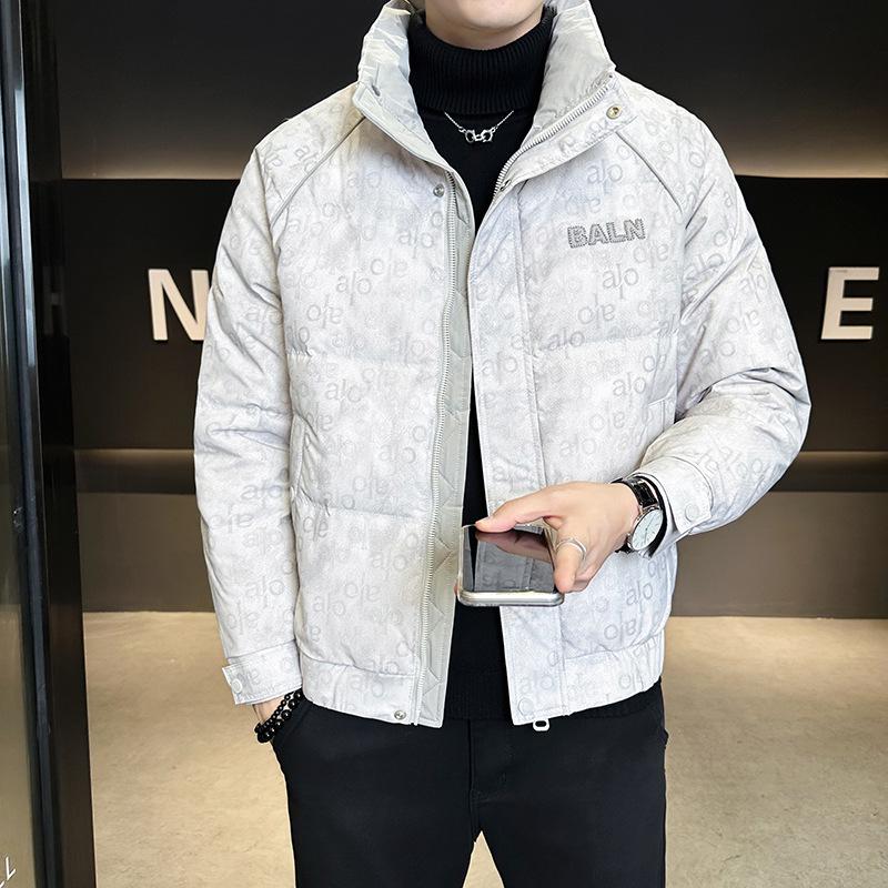 Men s 2025 Trendy Stand Collar Printed Down Jacket - Lightweight, Thick, and Cool Winter Outerwear XXL