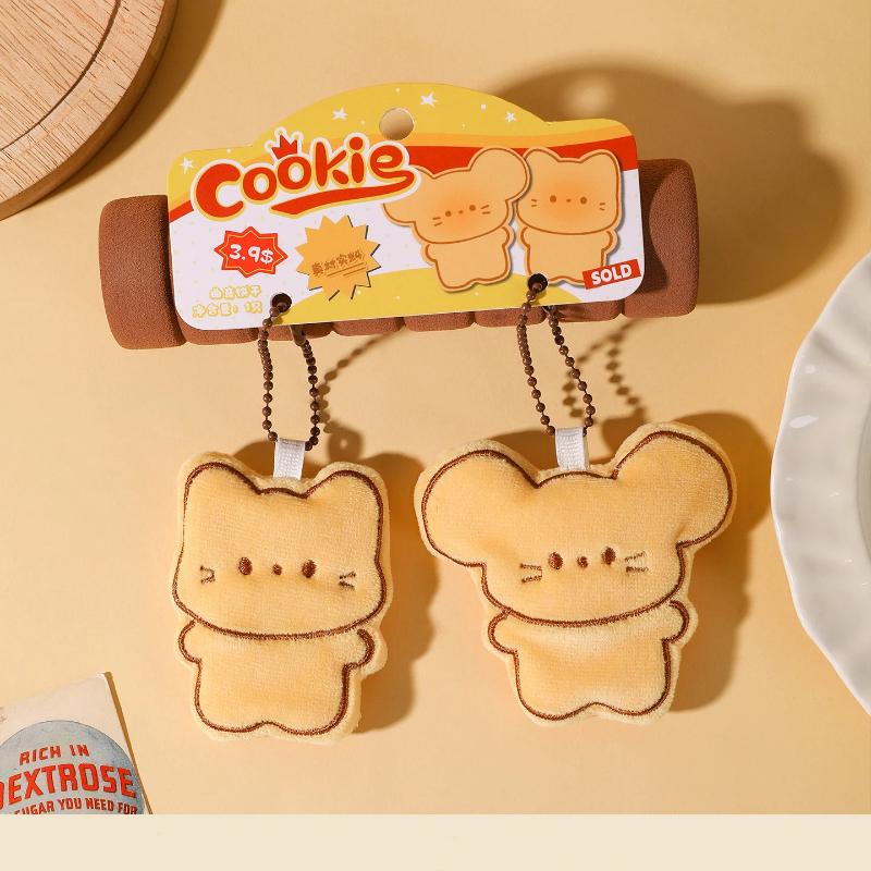 1/2Pcs Cute Cartoon Simulation Biscuit Bear Plush Pendant Keychain Kawaii Stuffed Doll Backpack Pendant Decorative Accessories