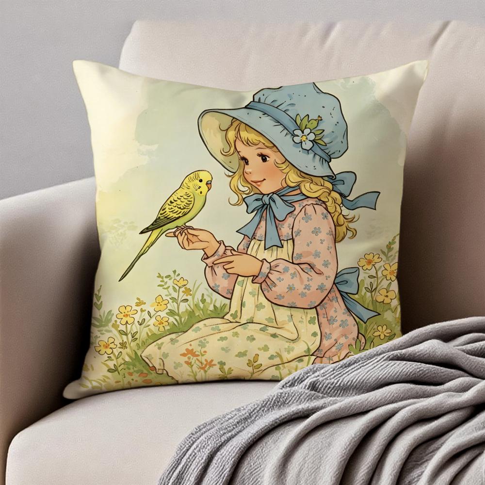 Art SSarah KKay SSwing GGirlS Cushion Cover Pillowcase Antidustmite Invisible Zipper Short Plush Sofa Cushion