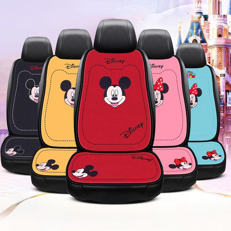 Cute Disney Mickey Cushion Four Seasons Universal Linen Non-Slip Car Seat Cover Car Accessories Interior Woman Seat