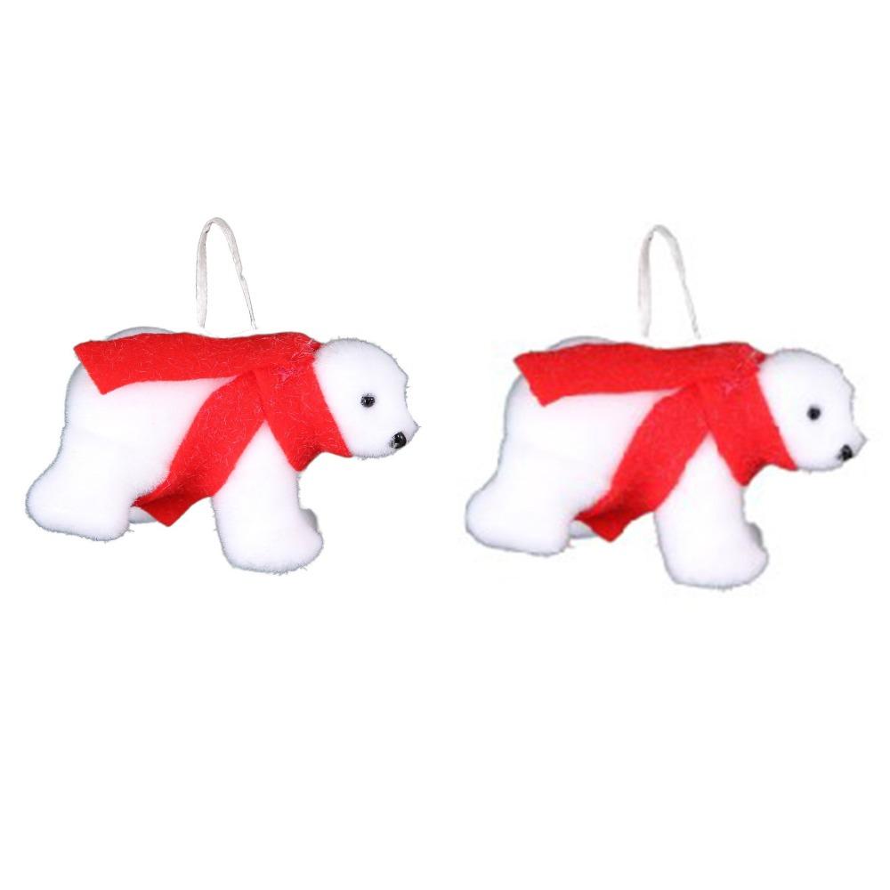 2Pcs 3D White Bear Ornaments Cute Simulated Polar Bear Funny Christmas Bear Pendant  Outdoor
