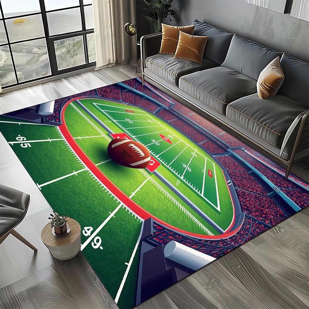 Sportballmuster Teppich rutschfester Bodenbelag für Wohnzimmer Schlafzimmer Fußball/Soccer-Thema Heimdeko Matte für Fans
