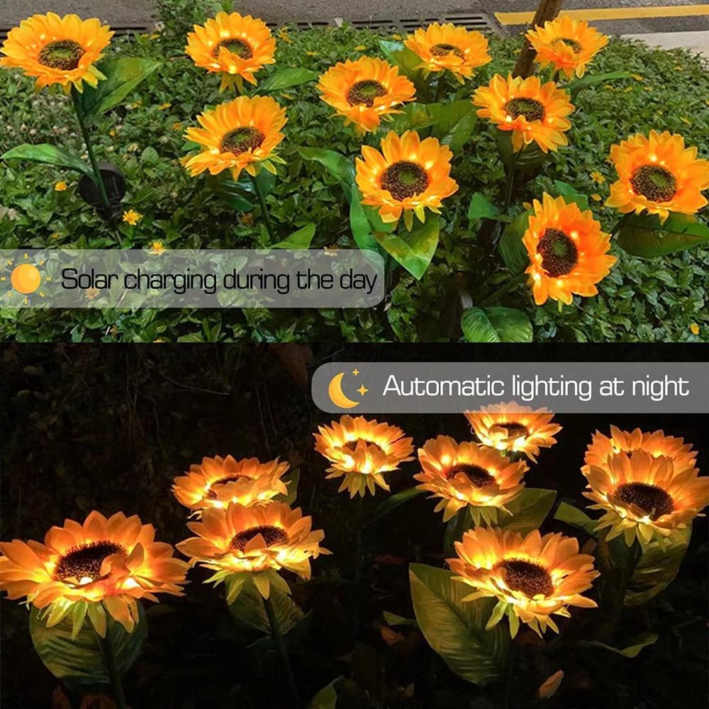 3 Head LED Solar Sunflower Waterproof LED Lights For Home Garden Patio Lawn Backyard Pathway Decoration