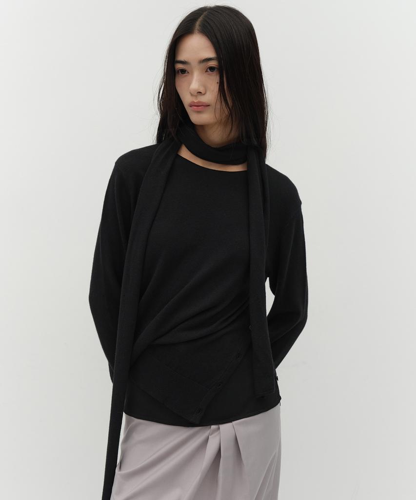 Loutaideu Muffler Side Button Knit [Black]