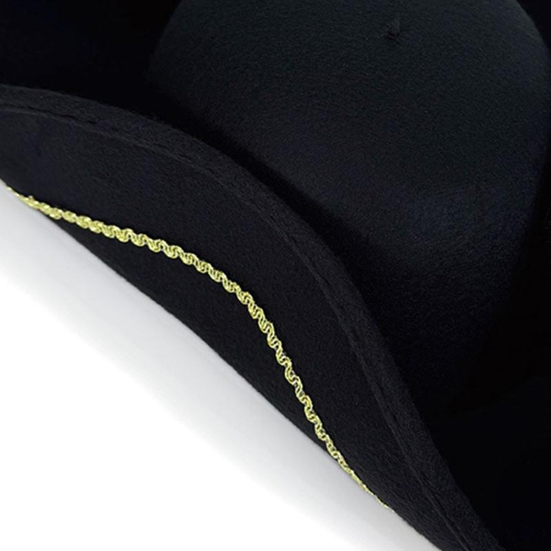 Victorian Pirate Hat With Gold Stitched Soft Lining Tricorn Hat For Costume Parties Vintage Adult Costume Accessory