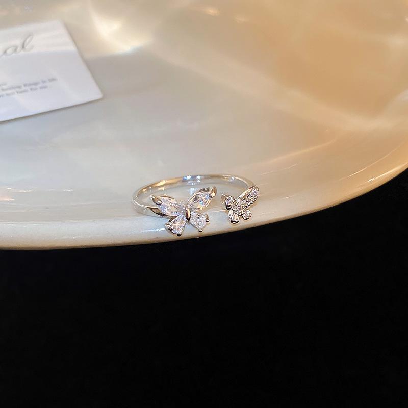 French Temperament Butterfly Pearl Bow Open Ring Simple Trend Index Finger Ring Jewelry Women