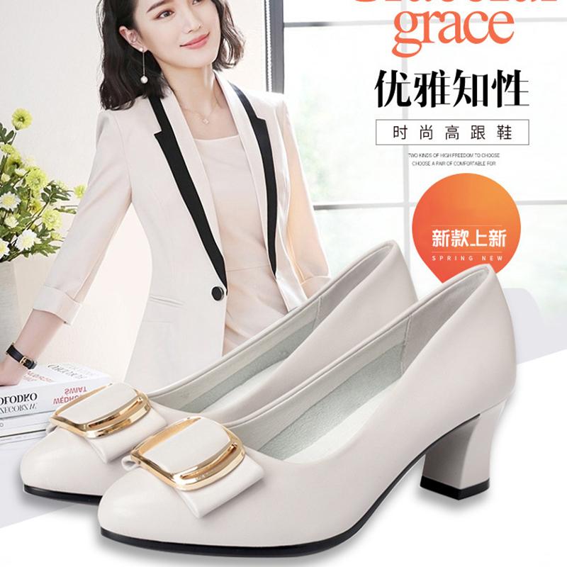 Fashion Black Soft Low Heels PU Leather Works Shoes High Quality Square Heel Shoes Lady Cool Fashion Elegant Spring Autumn Versatile