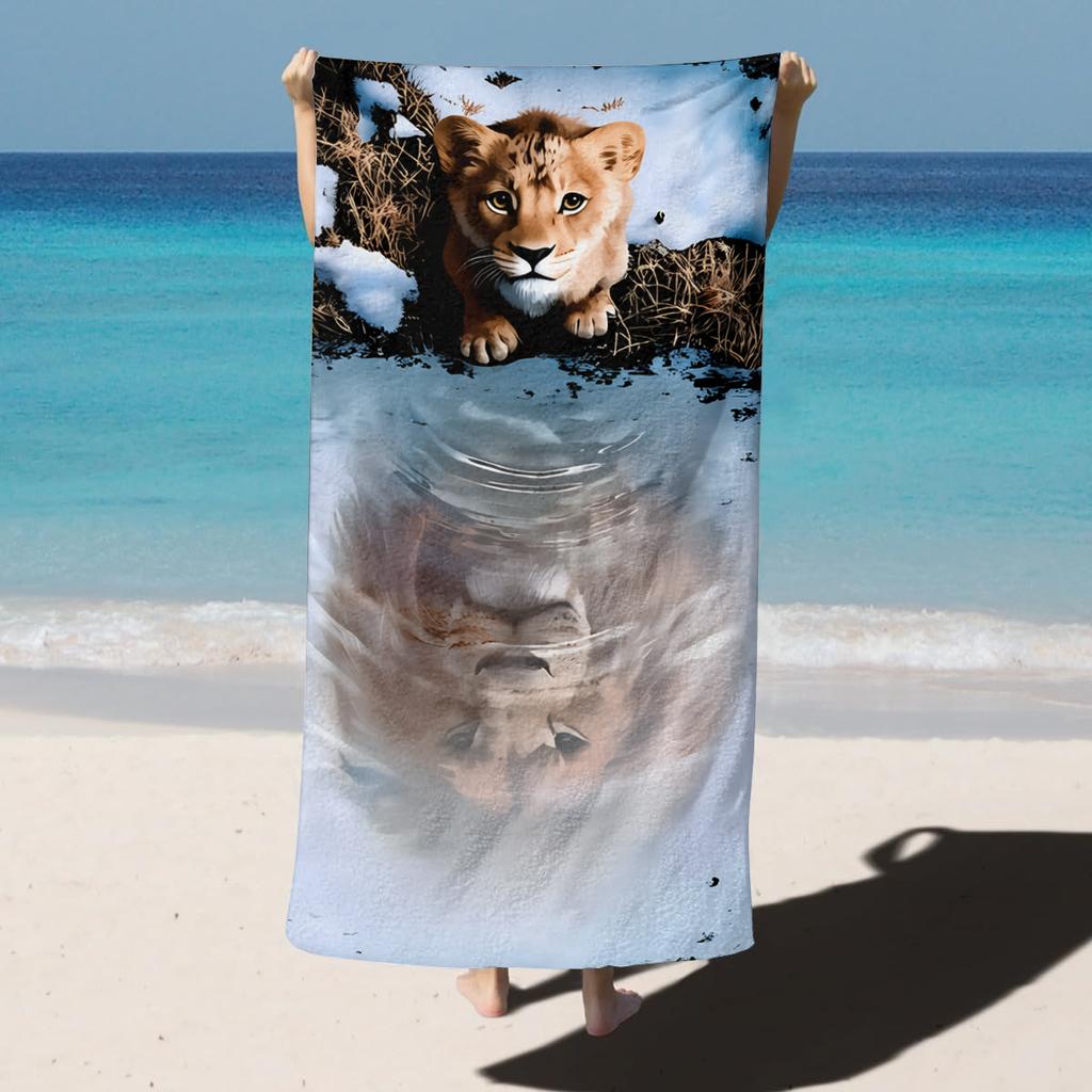 1PC White Tiger Lion pattern for family friends Gifts Towel Quick-Dry Beach Towel For Yoga Tourism Beach GYM Camping Swimming
