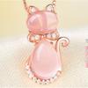 Rose Gold Plated Synthetic Morganite Cat Pendant Necklace for Women Elegant Collarbone Chain Jewelry