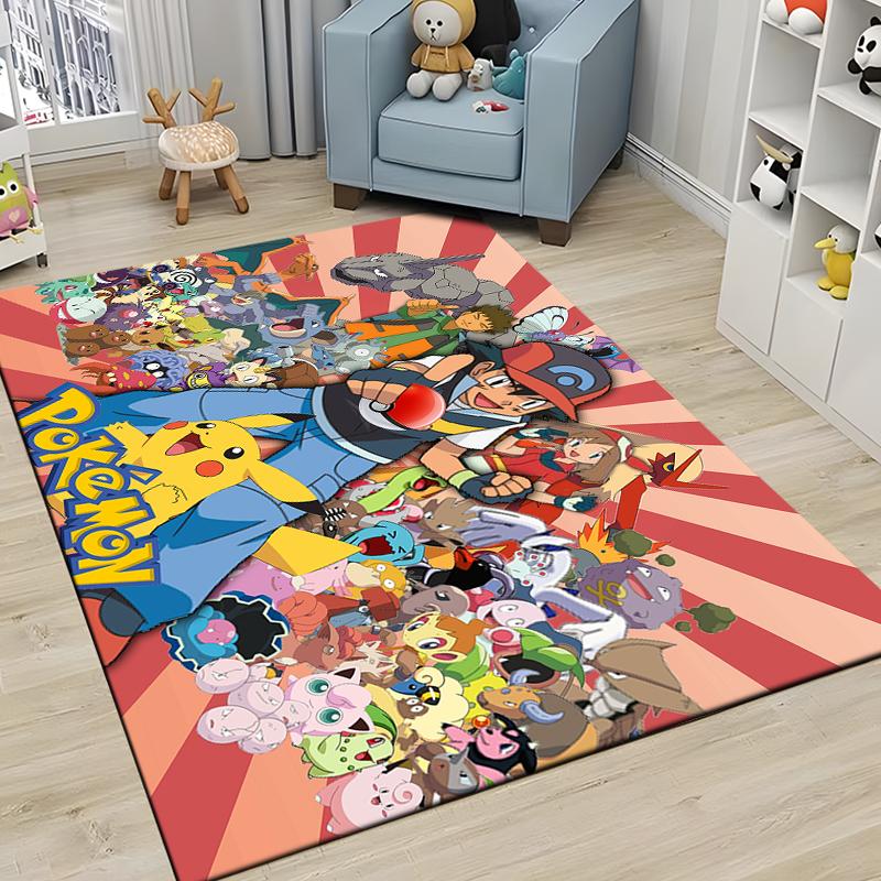 Japanese Anime Pokemon Pikachu Area Rug,Carpet for Home Living Room Bedroom Sofa Doormat Kitchen Decor,Non-slip Floor Mat