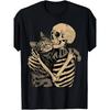 European Sizes Men's Skull Hugging Cat Graphic T Shirt, Slightly Stretchy Casual Short Sleeve Top For Cat Lovers, Halloween,