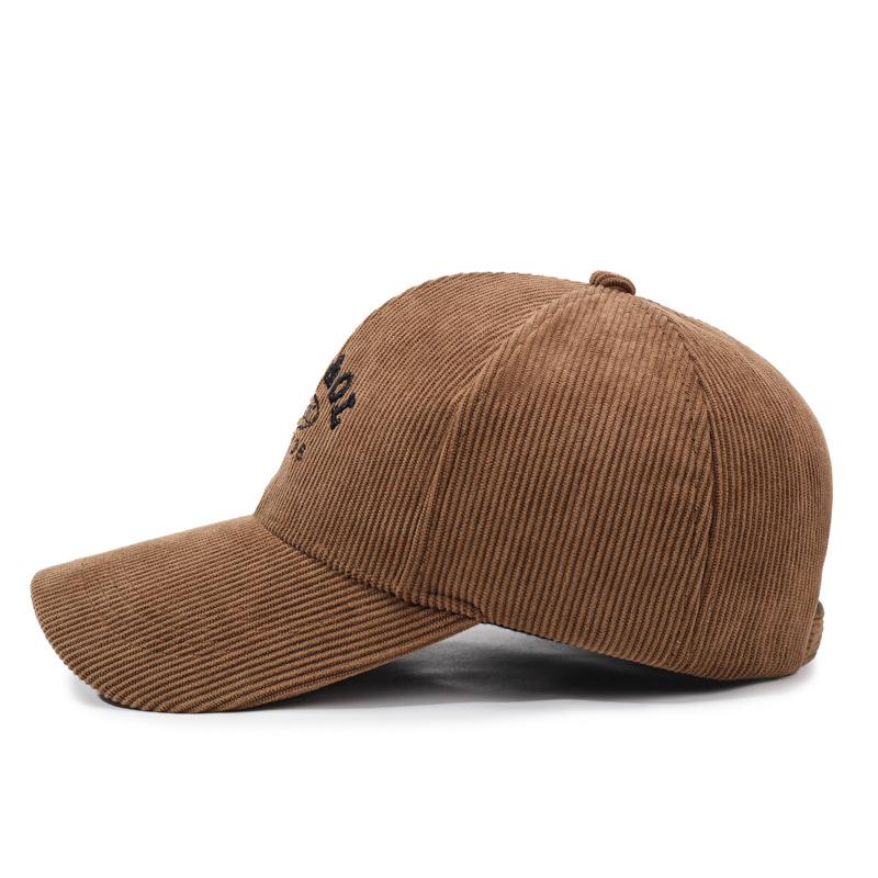 Autumn Winter Women Corduroy Solid Color Baseball Cap Men Outdoor Letter Embroidery Warm Cap