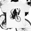 Panda Cycling Tshirt Hand Painted Black and White Style Line Draft Printed Short Sleeve Tshirt Cycling Men and Women Summer