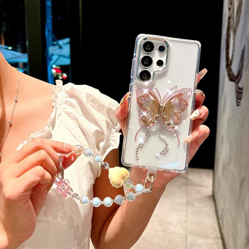 Suitable for Samsung S25ultra Mobile Phone Case S24 Jingdian Color Butterfly Diamond Ring Bracket S23 Fully Inclusive Anti Fall Protection Case