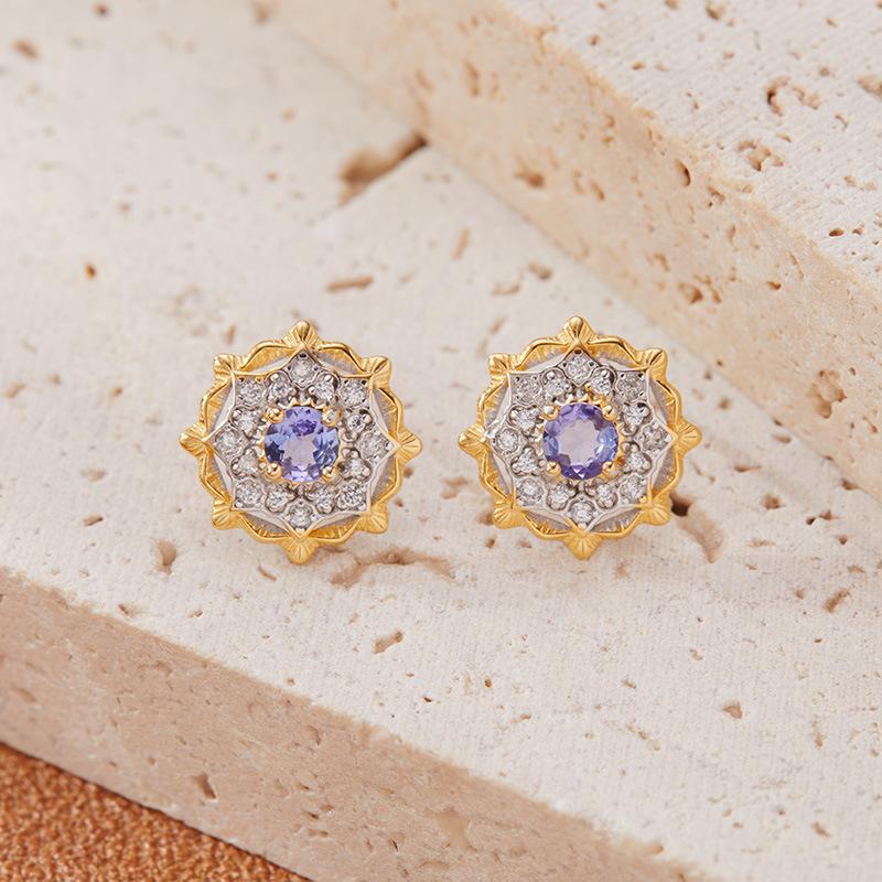 Natural Garnet Tanzanite Sapphire Topaz Stud Earrings Women'S S925 Sterling Silver Gemstone Ear Jewelry