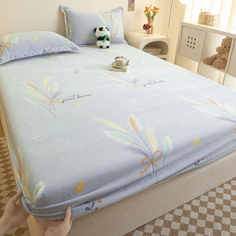 New A-class Milk Fleece Bed Sheet Thickened Warm Mink Fleece Mattress Cover Fully Wrapped