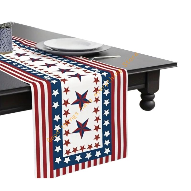 

Linen Fabric Independence Day Table Runner Slip-Resistant with Vintage Flag Designing for Dining Tablecloth 13x72Inch 55KF