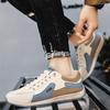 Men's Fashion Color Block Sneakers Casual Low-Top Lace-Up Shoes with Shock Absorption White/Brown/Orange Stripe Design, Ideal for All Seasons
