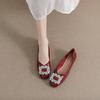 Fashion Black/Red Japanned Leather Flats Woman Crystal Buckle Shoes Ladies Square Toe Ballets Female Slip On Lofers Brides Wedding Shoes