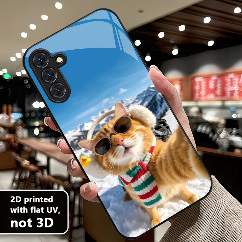 Kitty Luxury High-end PhoneCase Glass TPU PhoneCase for Samsung Galaxy S26 S25 S24 S23 S22 S21 FE,Ultra,Plus Dropresistant