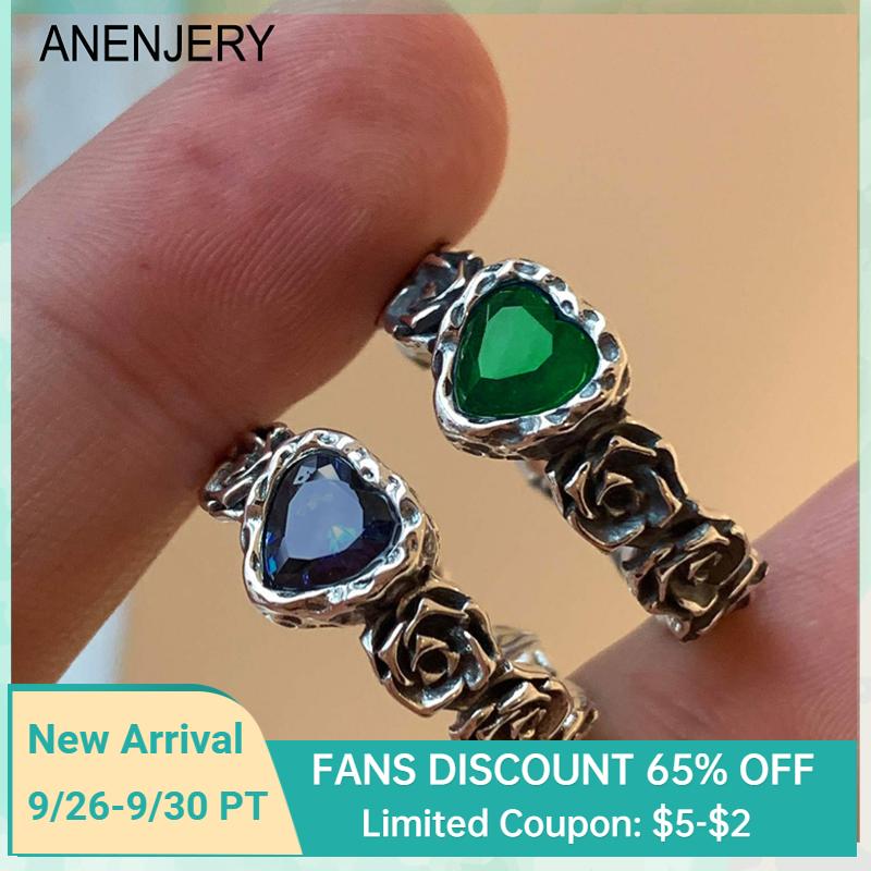 

ANENJERY кольцо с розой и цирконием в форме сердца для женщин, креативный дизайн, винтажное тайское цветное ювелирное изделие для вечеринки, регулируемое Bague Anillo
