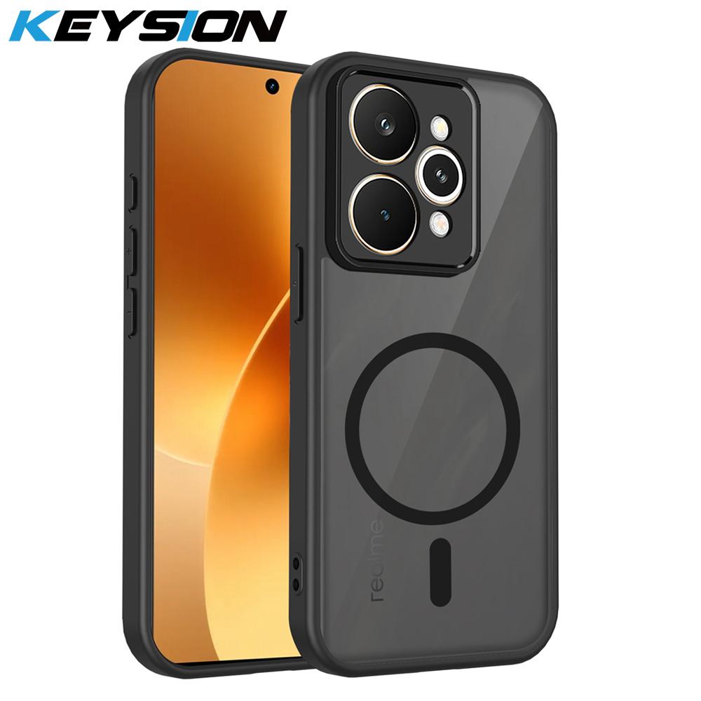 

Магнитный чехол KEYSION для Realme 15 Pro 5G Силикон+ПК Матовый Полупрозрачный Прозрачный Ударопрочный Задняя крышка для OPPO Realme 15 5G for Realme 15 5G чёрный