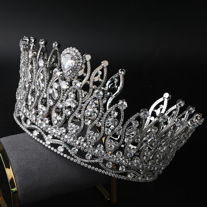 Cubic Zirconia Big Tall Royal Princess Pageant Crown Quinceanera Prom Party Full CZ Bridal Hair Accessories
