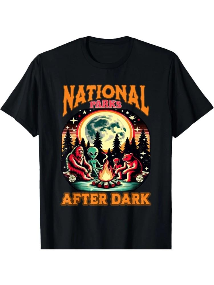 

1pc National Parks After Dark Geometric-Pattern T-Shirt, 100% Cotton Crew Neck, L