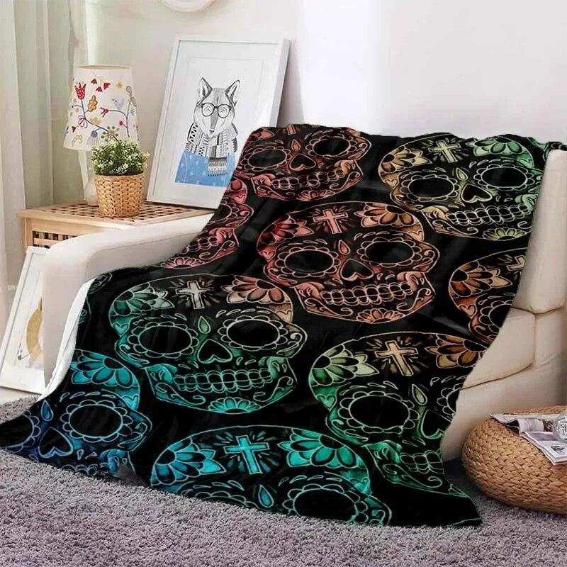 Vintage  Mexican Day of The DeadPattern Blanket Star Art Flannel Thin Blanket Portable Home Travel Office Lunch BreakBlanket