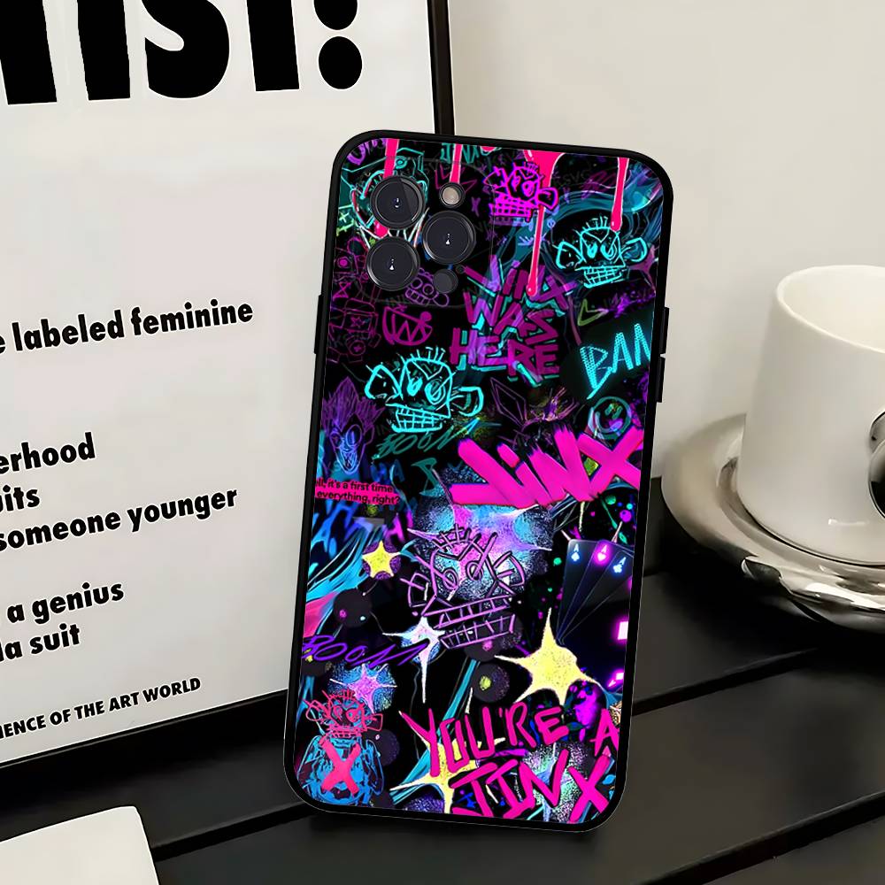 

Graffiti Arcane Jinxs Phone Case For IPhone 17 16 15 14 13 12 11 Pro Max Plus Mini Silicone Black Cover iPhone 11 pro