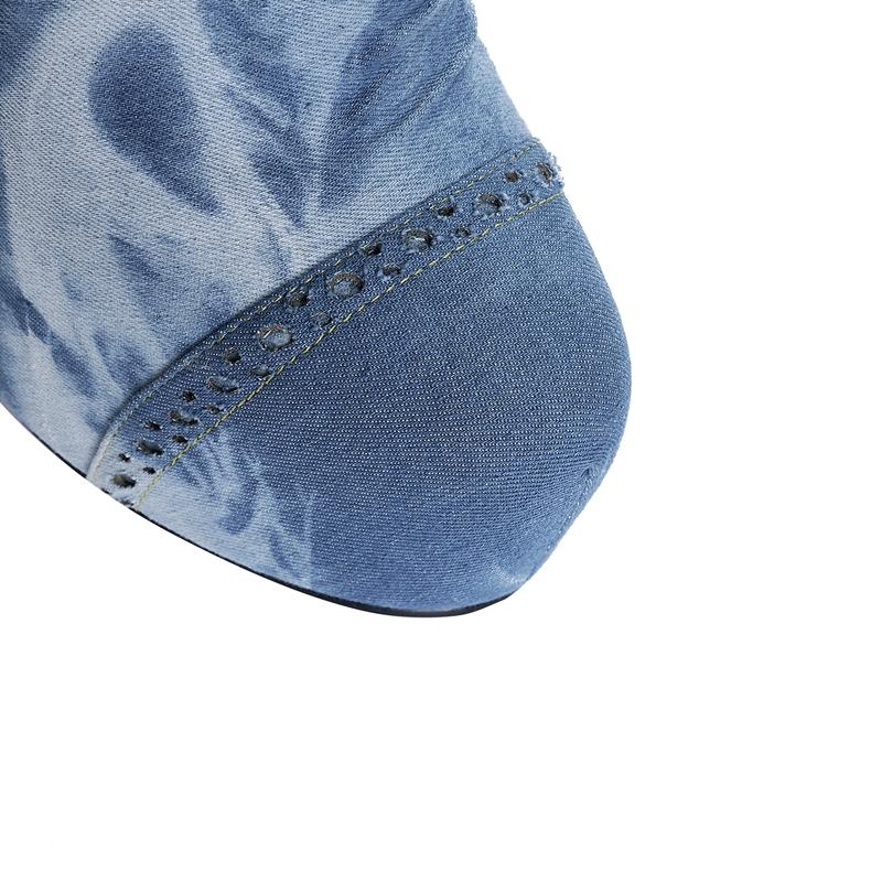 Fashion Kaky's New Round Head Waterproof Platform Denim High Heel Women's Boots Large High Barrel Boots Long Boots