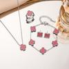 Set da 4 pezzi in Acciaio di Titanio Inossidabile Double Face Quadrifoglio Collana Bracciale Anello Orecchini Set da Quattro Pezzi