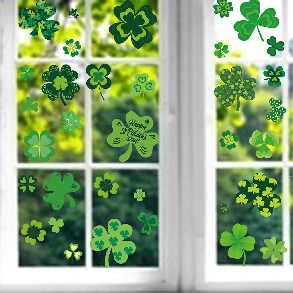 Shamrock Window Clings St. Patrick's Day Sticker Decals for Spring Festival Glass Wall Door Decorations 9 Sheets Home Room Art Appliques