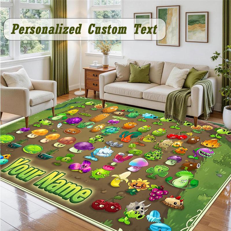 Crystal Velvet Square Rug Custom NamePlants vs. Zombie Pattern Non Slip Home Floor Decor Rug