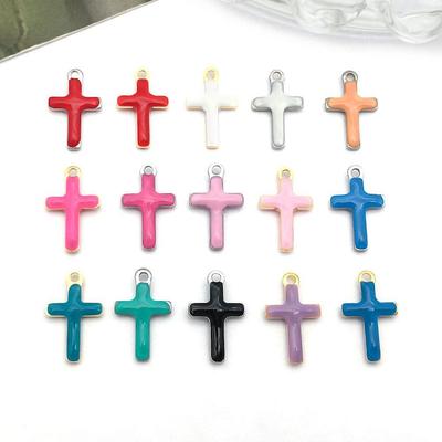 Stainless Steel Electroplated Double-Sided Enamel Cross Pendant Charm