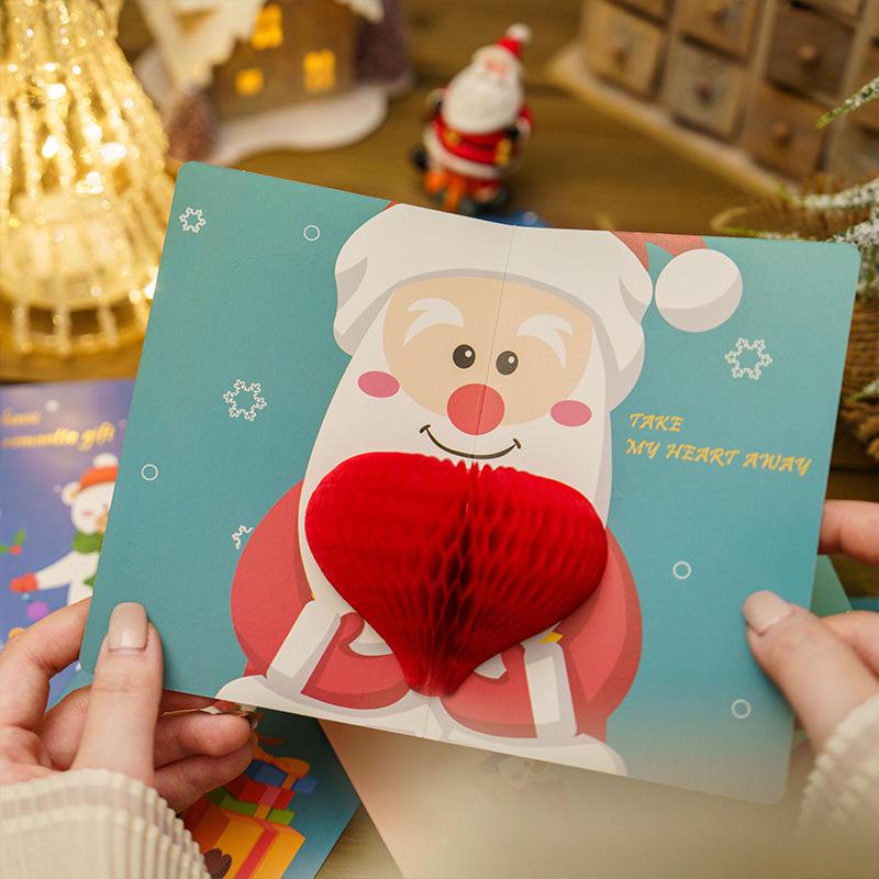 Entzückende 3D-Cartoon-Weihnachts-Waben-Grußkarte - Festliche Szenendekoration & Geschenkbotschaftskarte