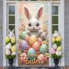 Easter Celebration Banner White Bunny Happy Easter Banner Floral Easter Backdrop Egg Patterns Spring Floral Background For Kids